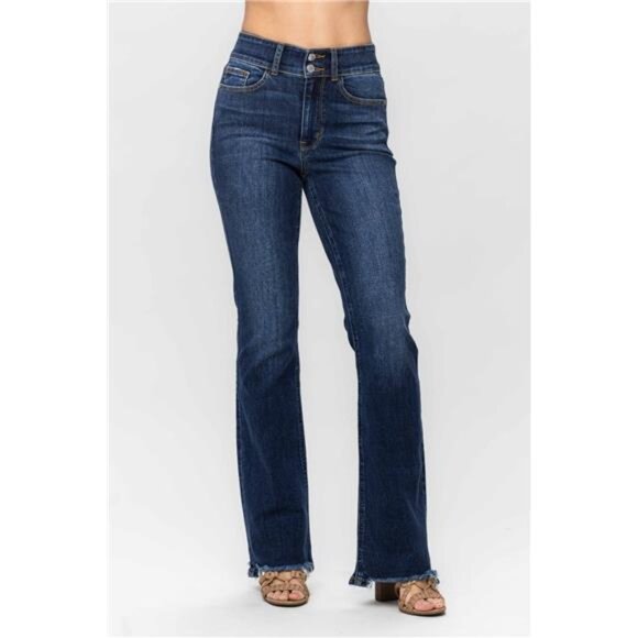 NWT Judy Blue Frayed Hem Bootcut Jeans, Dark Wash, Stretchy, Comfy, Fall Fashion - Picture 2 of 8